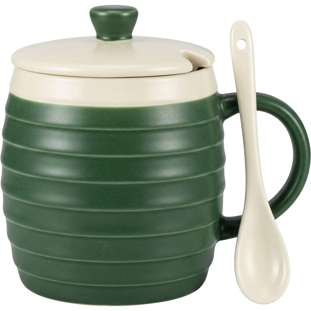Ltvgx Horizontal Rib Lidded Ceramic Coffee Mug 13 oz Forest Cream - Product view