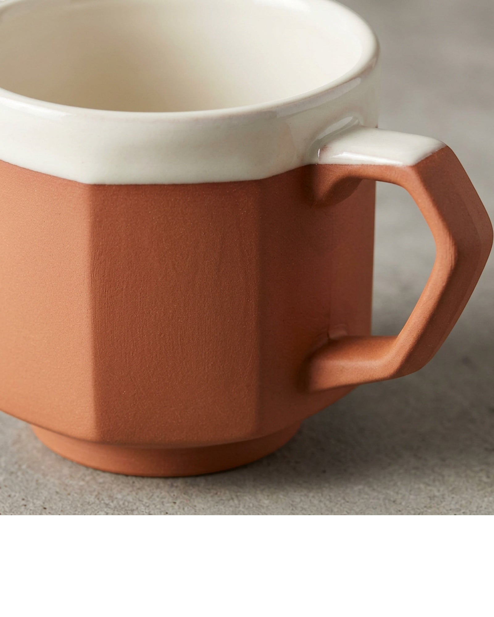 Ltvgx Octagonal Footed Ceramic Coffee Mug 11 oz Terracotta Ivory - Detail view