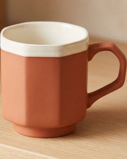 Ltvgx Octagonal Footed Ceramic Coffee Mug 11 oz Terracotta Ivory - Lifestyle view